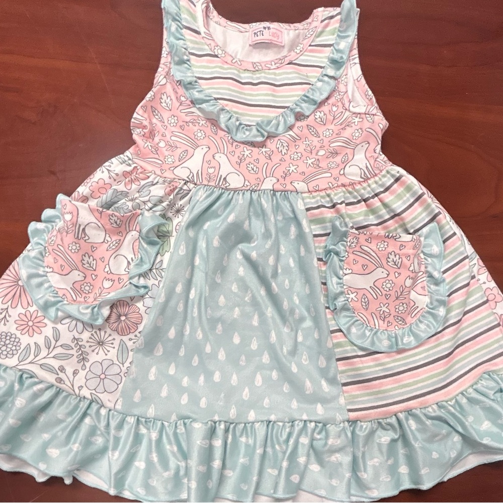 Pete + Lucy Girls‎ Dress Sleeveless Pink Bunny Rabbit Ruffle Easter Spring